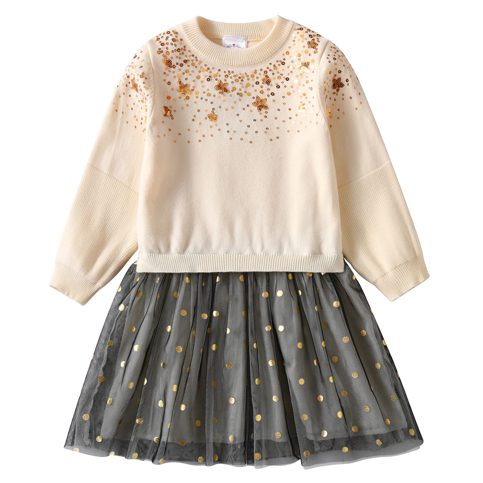 VIKITA Niñas Vestidos Algodón Suéter de Manga Larga Vestido Invierno 2-8 Years