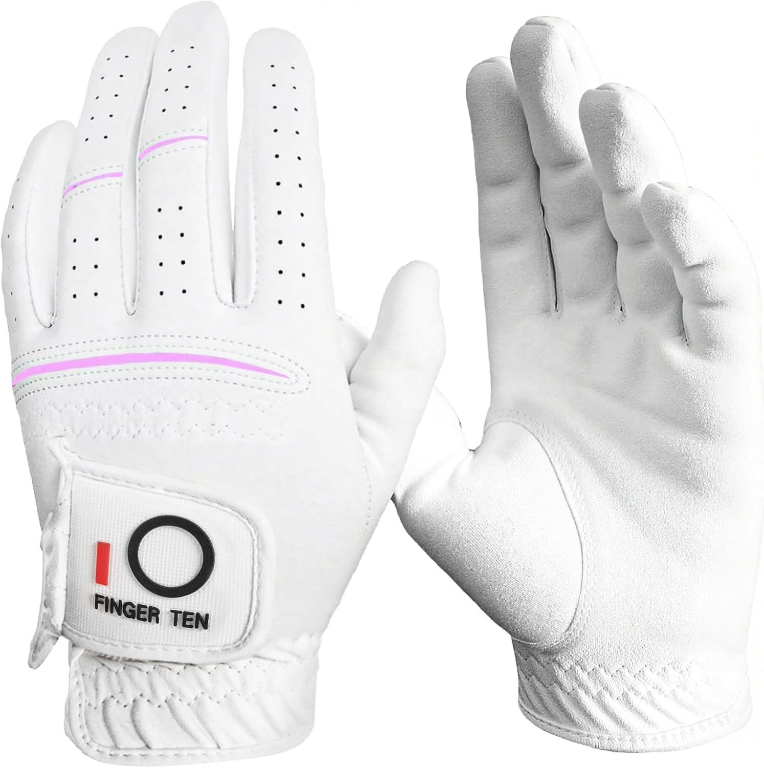 FINGER TEN Women's Golf Glove Left Hand Right Premium 1 Pack, Comfort Microfiber Glove All-Weather Fit for Right-Handed Left Golfers, Wet Hot Cool Rain Grip Weathersof for S M L XL (White, S, Left) โ image 1