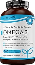 Superfuerza Omega 3 Capsulas 2000mg - 240 Capsulas Blandas de Gel Omega-3. Máxima Concentración de DHA 440mg y EPA 660mg. Concentrado Aceite de Pescado para Colesterol - 4 Meses de Omega3 - Nutravita