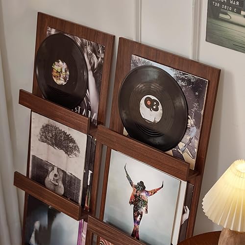 Miniatura 6 de LELELINKY Soporte para discos de vinilo de montaje en pared con área de visualización de 3 niveles, soporte de almacenamiento de discos de 47.5