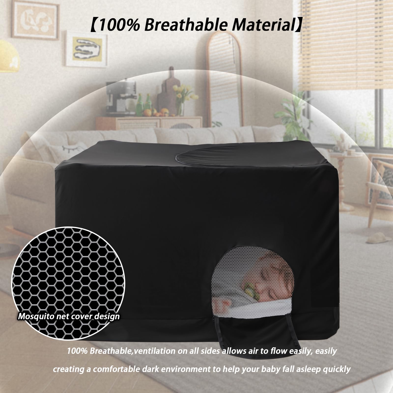 BWBIKE Copertura Oscurante Copertura A Baldacchino Culla Copertura Copertura A Zanzariera Tenda Da Viaggio Traspirante Per Culla Da Viaggio, Copertura A Rete Elastica Per Interni Esterni， Nero
