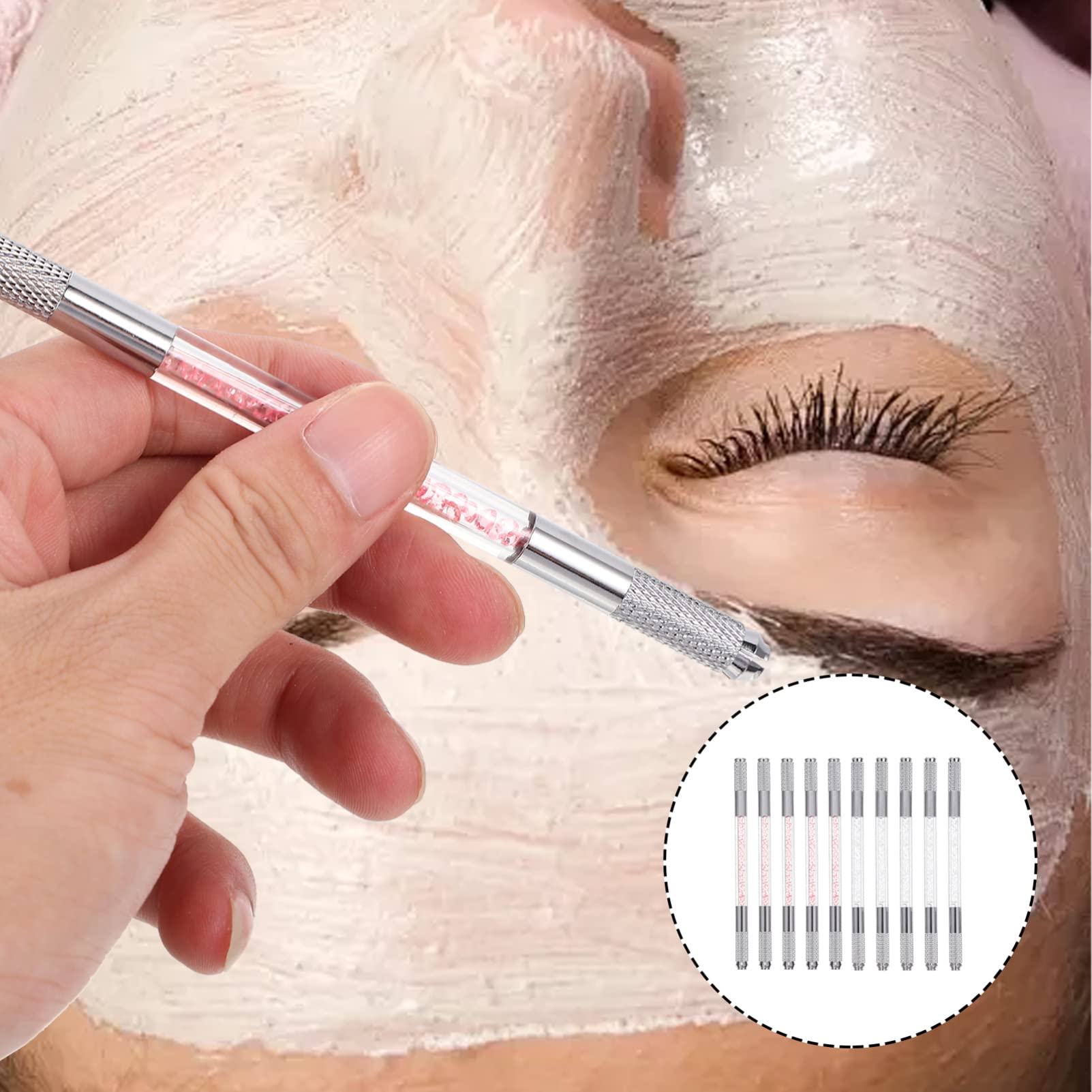 Penna Per Microblading e Tatuaggi Sopracciglia Set Da 10 Pezzi Doppia Punta Decorazione Cristalli Trucco Naturale Per Principianti Ed Esperti