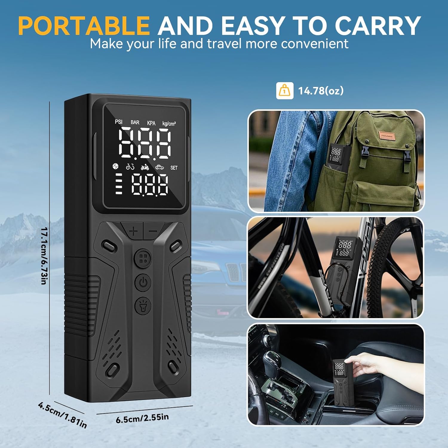 AIRSURE Tire Inflator Portable Air Compressor, High-Speed 150PSI Cordless Air Pump for Car Tires with Powerful Battery, Auto Shut-Off - Portable Tire Pump for Car, Bike, Motorcycle and Balls 2 (Pack)