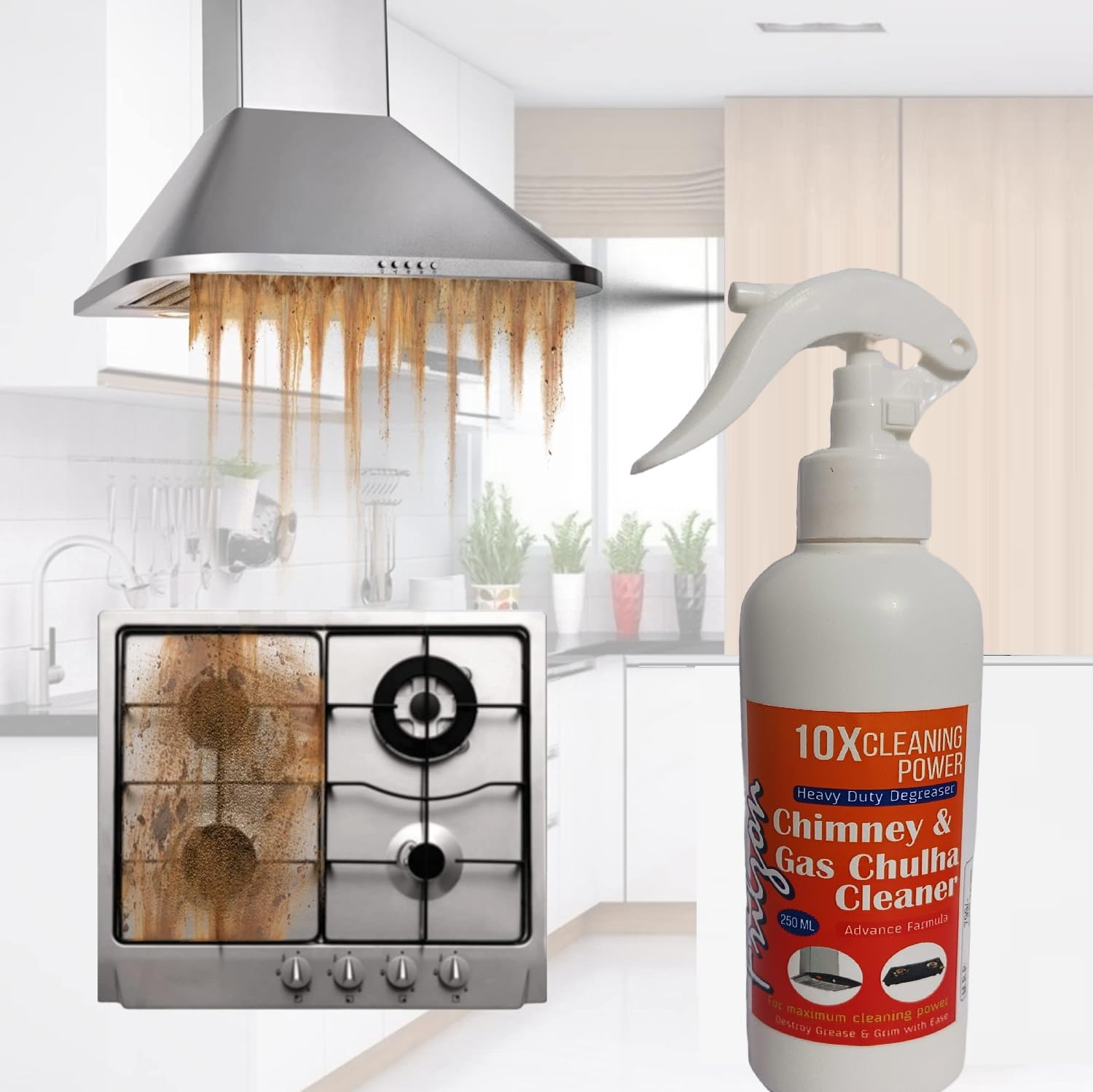 Frilzon 10 x power Chimney Cleaner Spray l Cleaning Liquid for Chimney Gas Stoves chulha, Exhaust Fans & Deep Fryers | Kitchen grease cleaner stain remover 250ml (B0D3M1WS78) Amazon Price History, Amazon Price Tracker