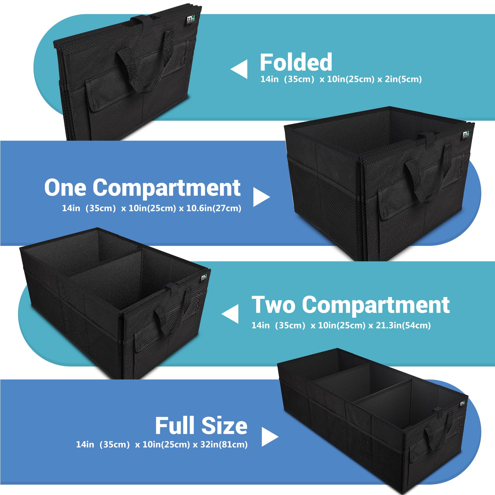 MIU COLOR Kofferraum-Organizer, 70 l, große Kapazität, Auto-Organizer, 12 Taschen mit rutschfester Unterseite, zusammenklappbar, mehrere Fächer, Auto-Aufbewahrungs-Organizer für