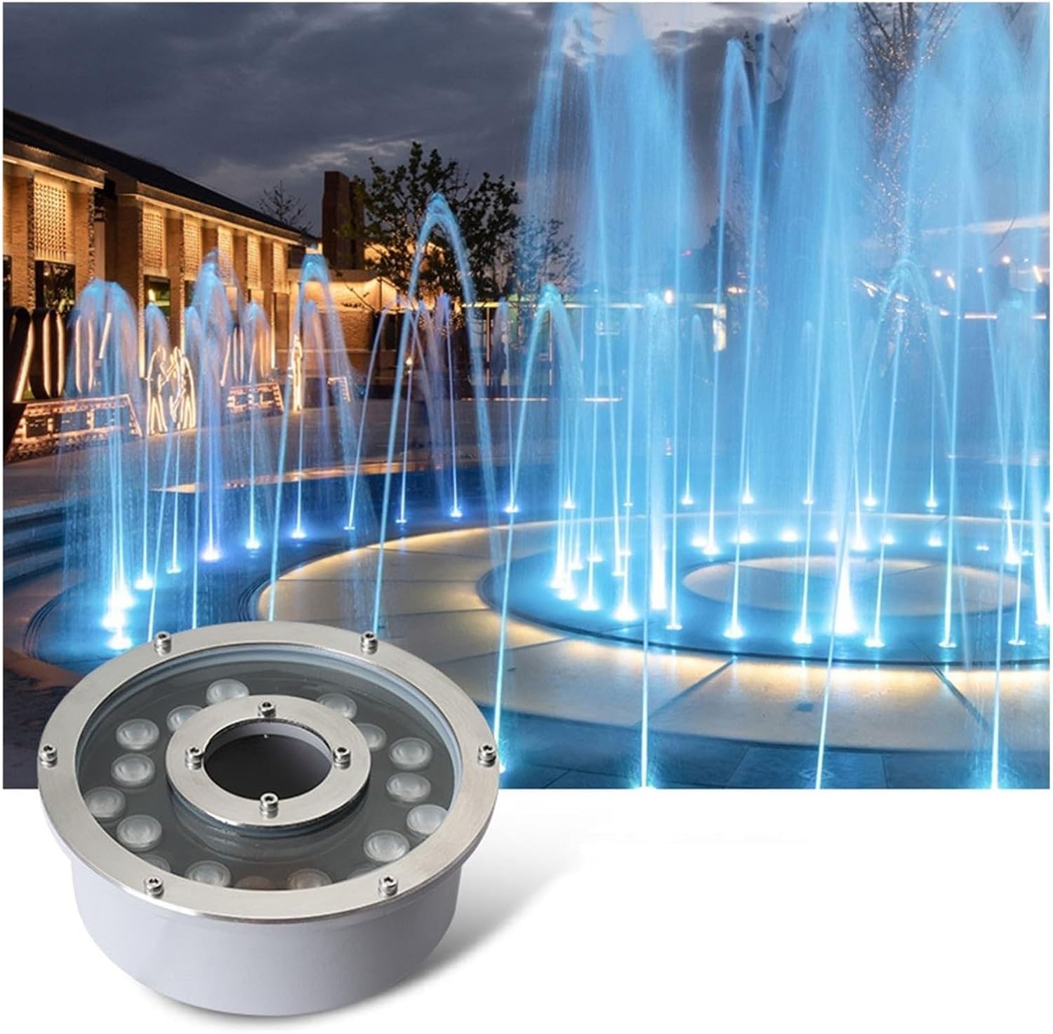 Waterproof Underwater Light, LED Fountain Light With Center Hole, Ring Underwater Spotlight IP68 Stainless Steel 12V/24V For Pond, Pool, Hotel Water Feature Landscape Lighting(White,12W(24V))