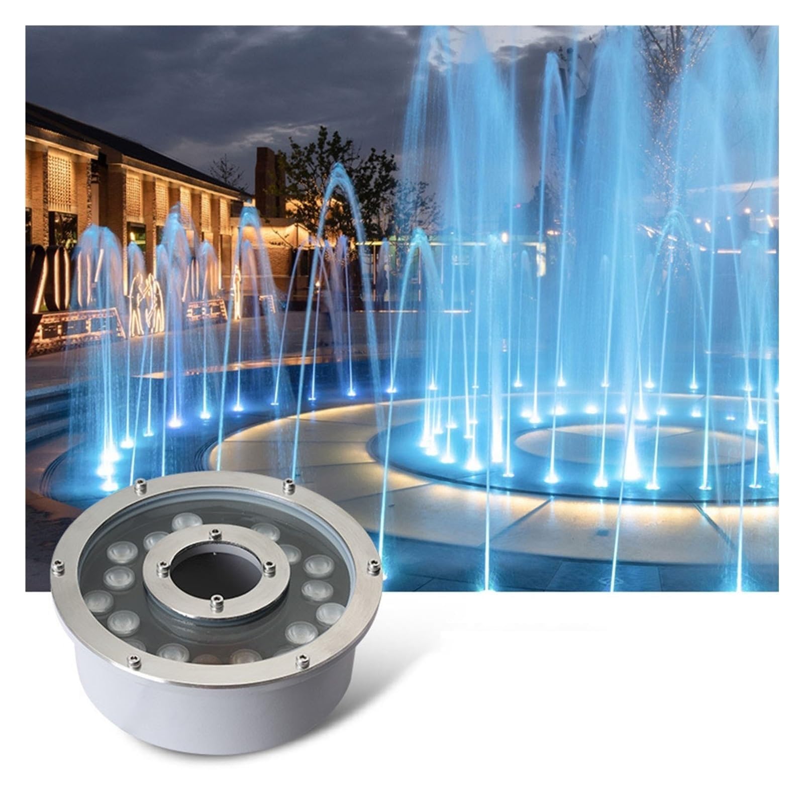 Luz Subacuática Impermeable, Luz LED Para Fuente Con Orificio Central, Foco Subacuático De Anillo IP68 De Acero Inoxidable De 12V/24V Para Estanques, Piscinas, Hoteles, Fuentes(White,18W(12V))