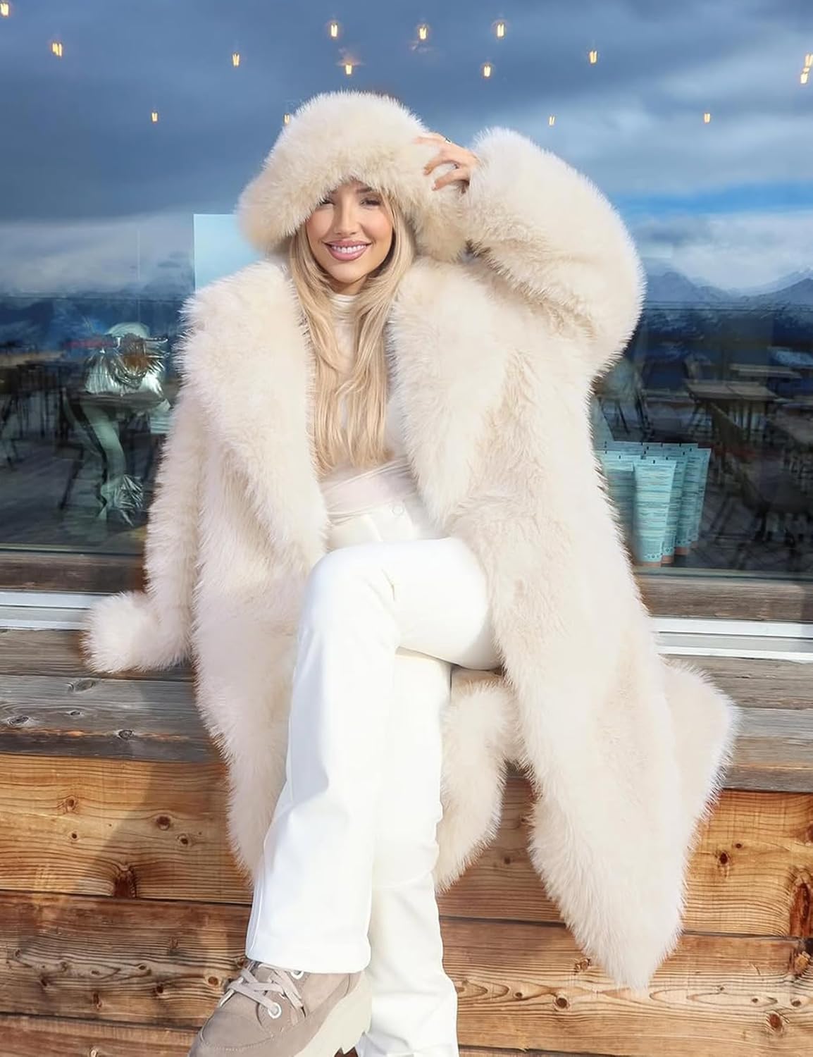 COZYPOIN Womens Long Faux Fur Coat Long Sleeve Lapel Furry Fur Jackets Winter Warm Fluffy Outerwear Shaggy Overcoat - Image 6