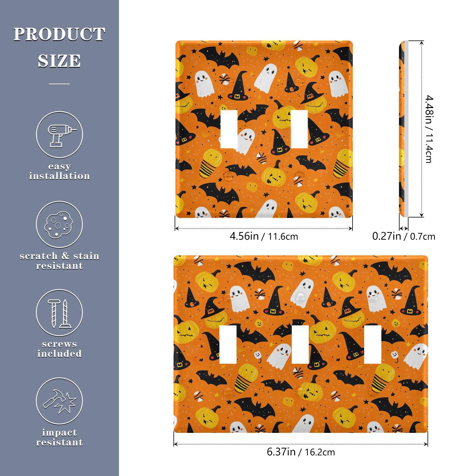 Light Switch Cover Halloween Pumpkin Ghosts Bats Wall Plates for Electrical Outlets 3 Gang 202b7138