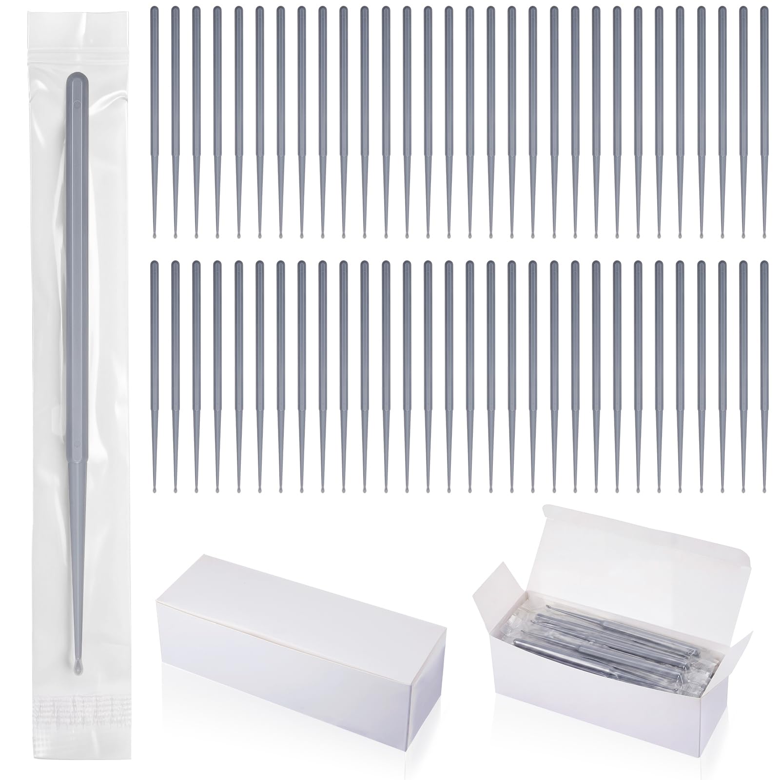Havawish 100 Pcs Disposable Ear Curette Individually Wrapped Ear Wax Removal Tool Bulk Single Use Earwax Cleaner Pick Cleaning Tool for Home Clinic Hospital Gentle Canal Cleaning (Gray 2 mm Spoon Tip)