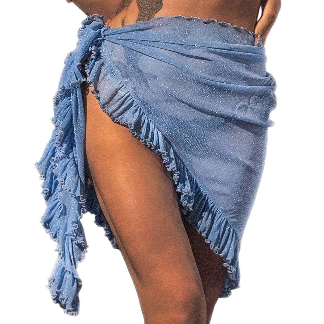 Edary Falda de traje de baño con volantes para cubrir la playa, traje de baño brillante para cubrir el bikini, pareo, para mujeres y niñas