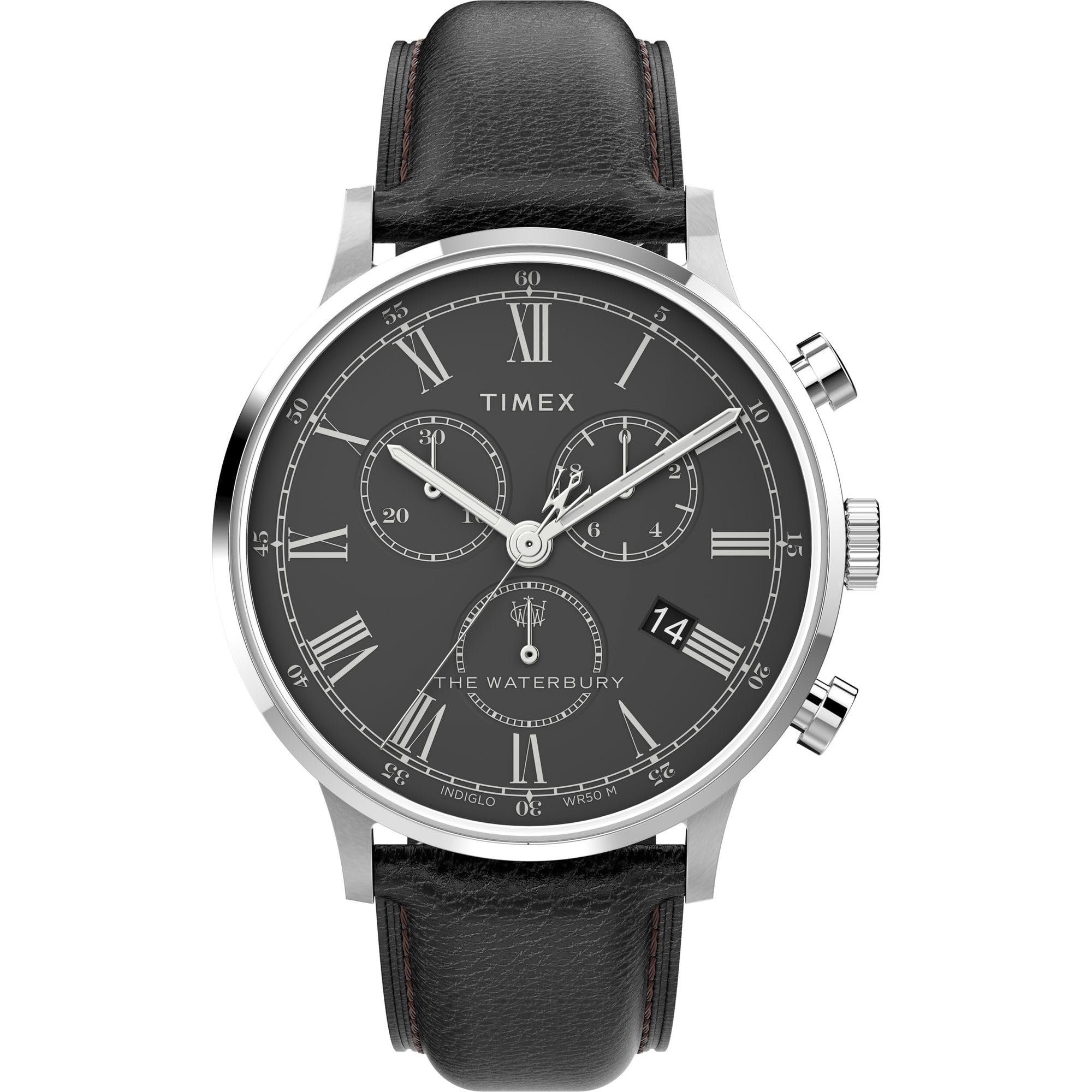 Waterbury Classic Analog White Round Dial & Black Leather Strap Band Water Resistant Men's Wrist Watch - TWEG26602-image-36