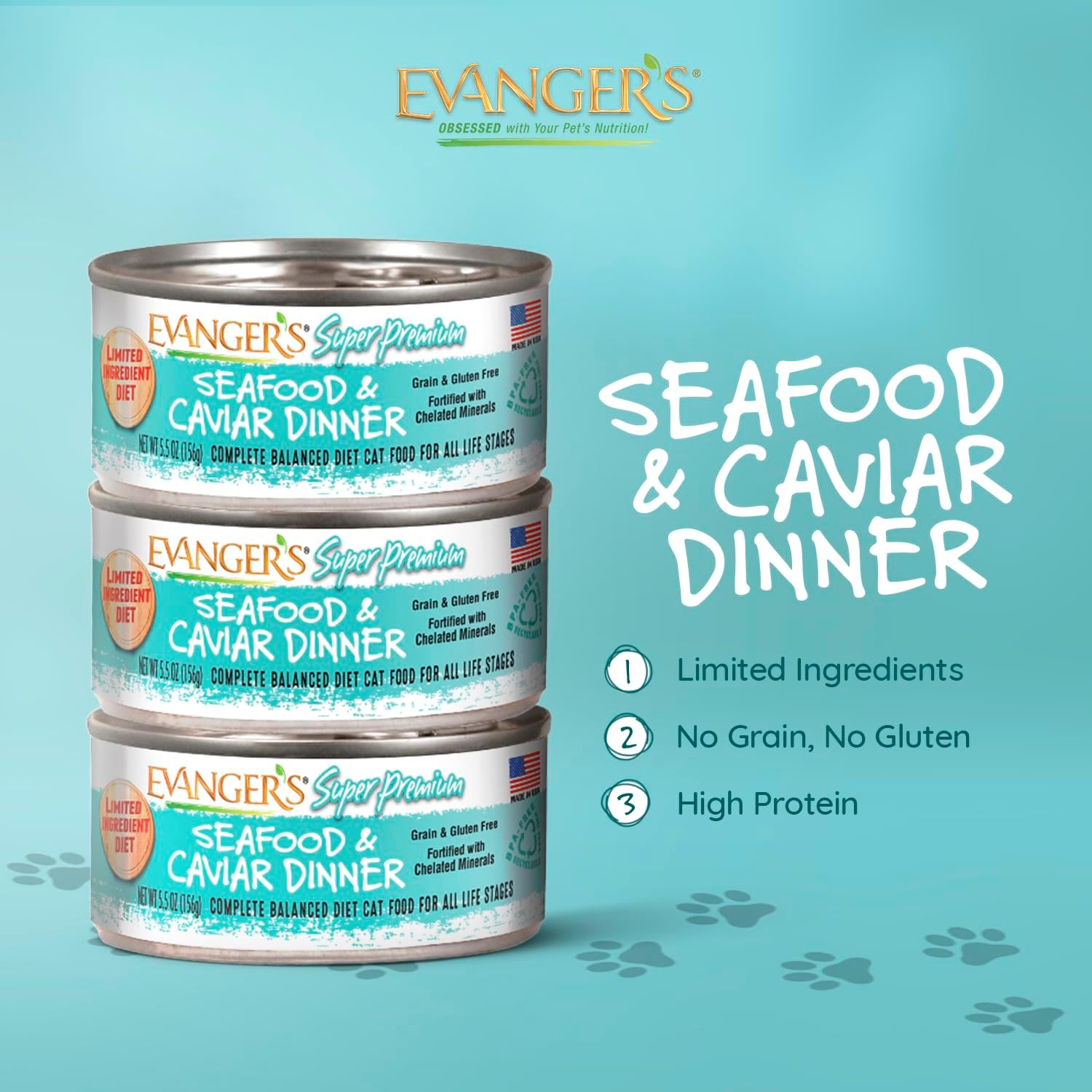 Evanger's Super Seafood & Caviar Dinner for Cats – 24 Count, 5.5 oz Each – Grain & Gluten Free, Chelated Minerals, Exotic Protein, Hypoallergenic, Loaf Style