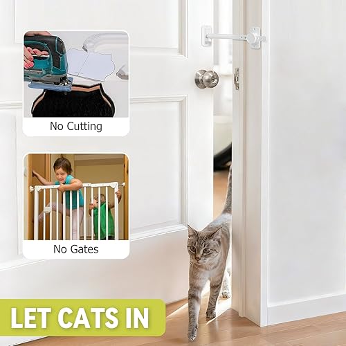 Miniatura 2 de CLYMENE Tope de puerta y pestillo para gatos, pestillo ajustable extra grande para puerta de gato, mantiene a los perros fuera de la caja de arena y