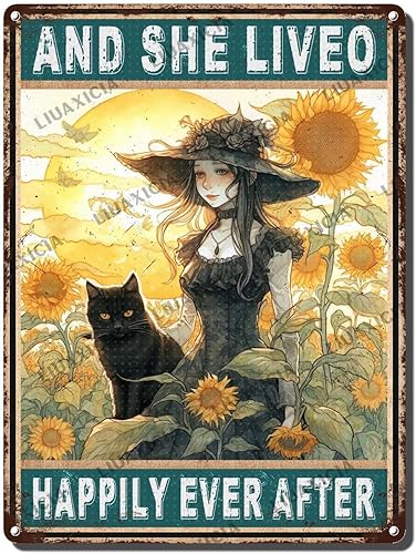 Miniatura 1 de Letreros de metal vintage divertidos y divertidos con texto en inglés And She Lived Happily Ever After Gardening Metel Tin Signs para casa de campo,