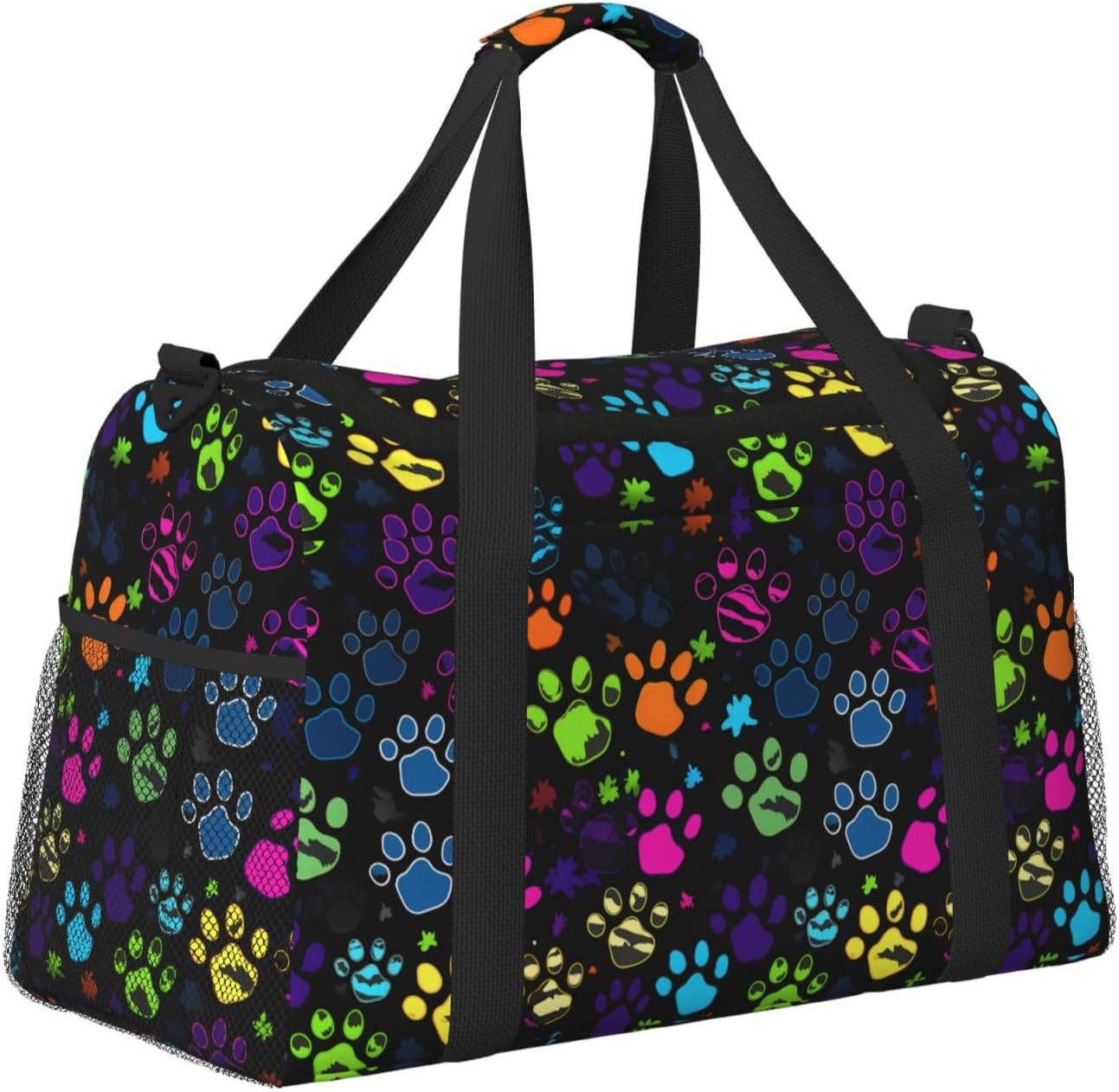 Dog Paw Print Colorful Large Capacity Gym Sports Duffle Bag for Women Men, Lightweight Weekender Workout Bag Overnight Bag with Shoulder Strap