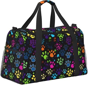 Dog Paw Print Colorful Large Capacity Gym Sports Duffle Bag for Women Men, Lightweight Weekender Workout Bag Overnight Bag with Shoulder Strap