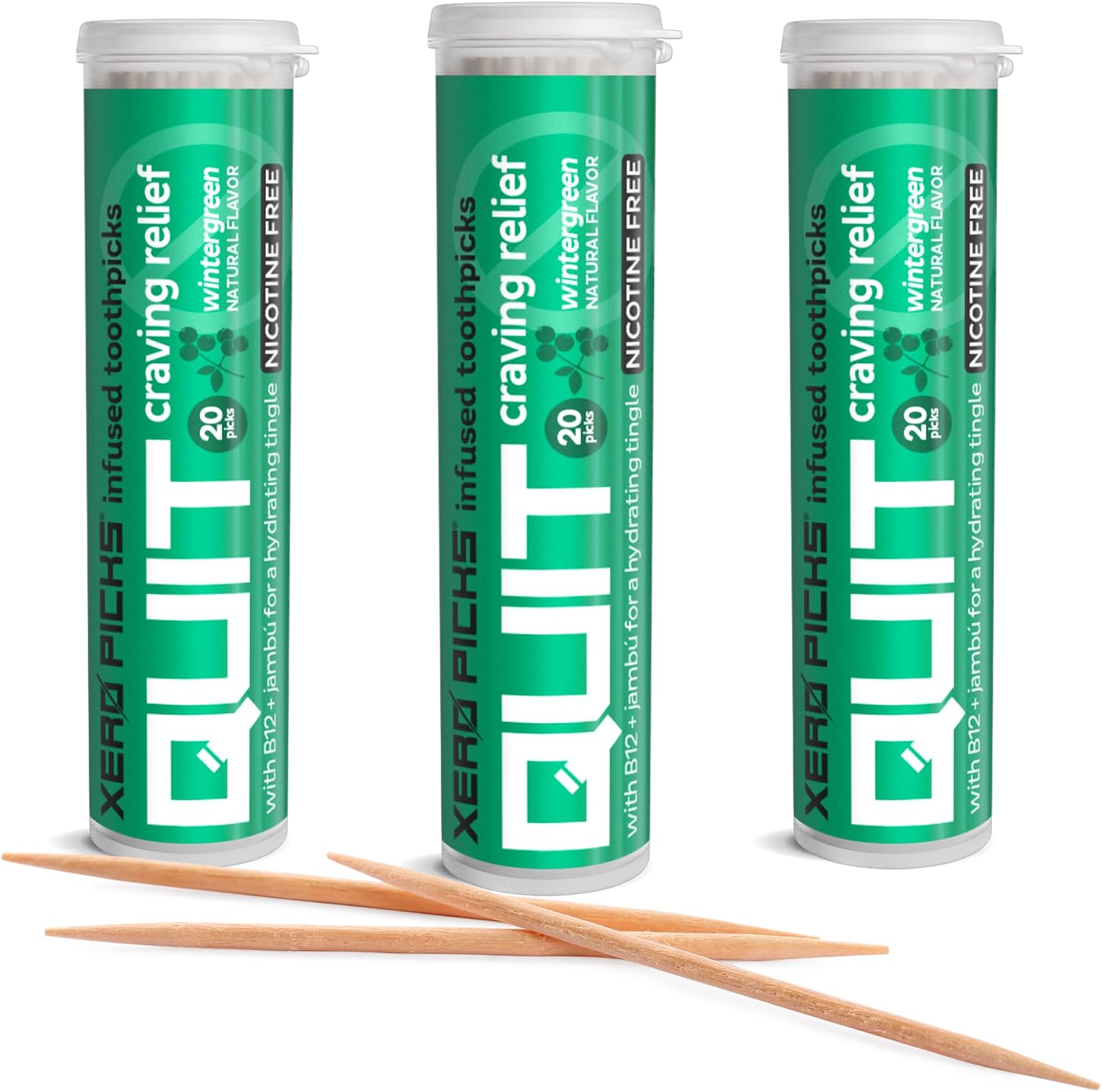 Xero Picks Infused Flavored Toothpicks to Help Quit Smoking - Nicotine Free - 60 Picks - 3 Pack - Wintergreen - Non-GMO Kosher Vegan