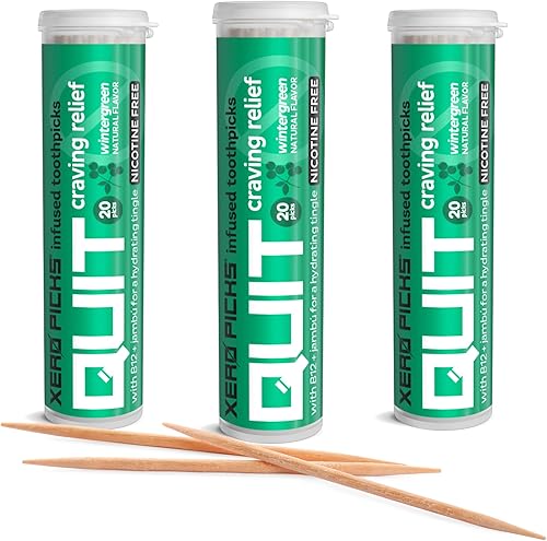 Miniatura 12 de Xero Picks Palillos de dientes con sabor para ayudar a dejar de fumar - Libre de nicotina - 60 palillos (3 paquetes) (Frambuesa) Sin OMG, Kosher