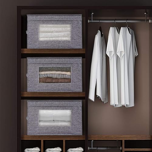 Miniatura 8 de Contenedores de almacenamiento con tapas, cajas de almacenamiento de tela con ventana, organizadores de armario y almacenamiento para organización