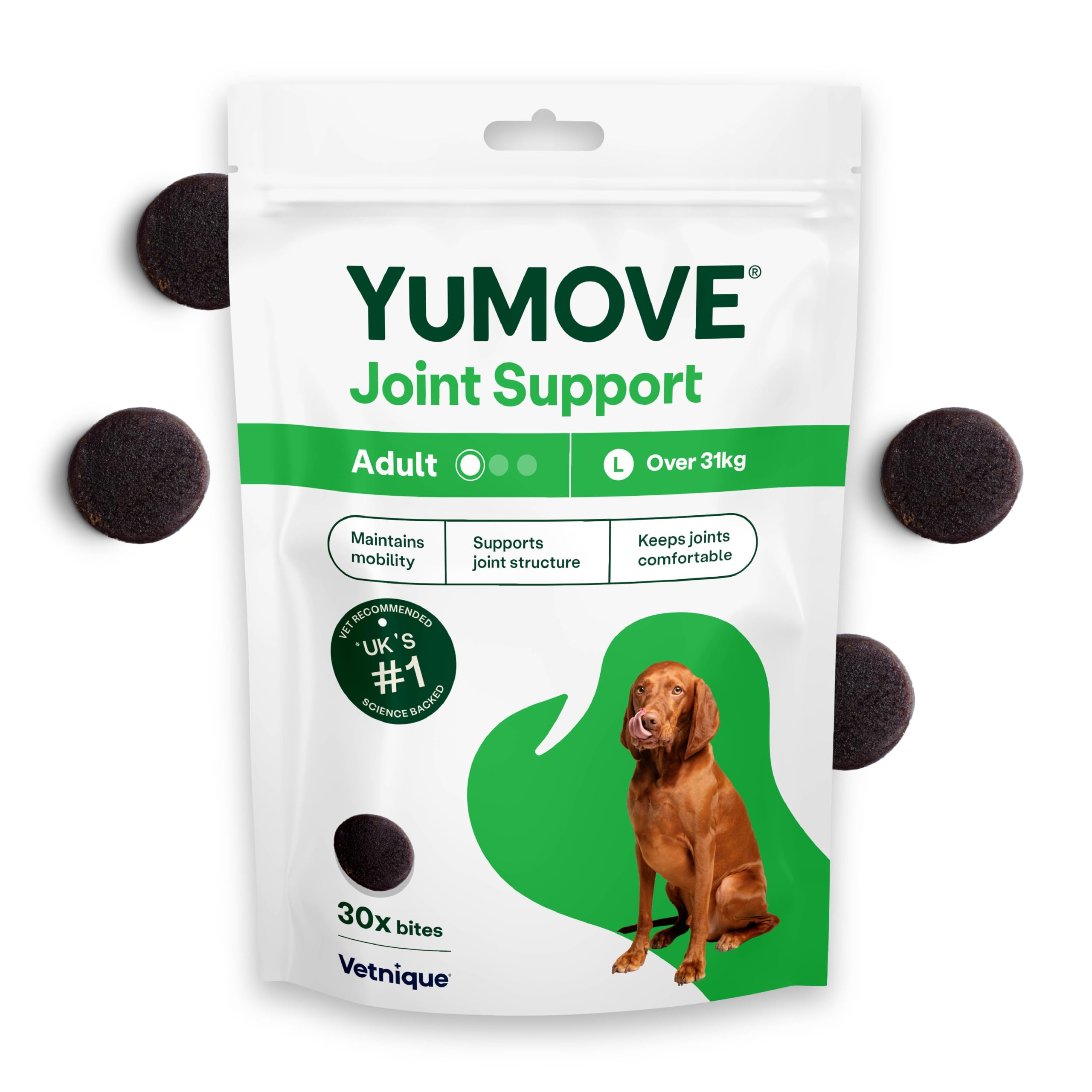 YuMOVE Joint Supplement for Dogs, ONE-A-DAY for Joint Care, Essential Dog Hip and Joint Aid for Stiff Large Dogs with Glucosamine, Chondroitin, Green Lipped Mussel, 30 Chews - 1 Month supply