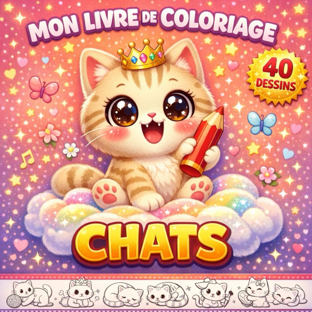 mon super livre de coloriage chats: 40 Dessins Adorables avec Faits Amusants pour les Amoureux des Chats