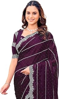 SIRIL Women's Shimmer Georgette Embroidery & Stone Work Scalloped Border Saree With Unstitched Blouse Piece Price In India