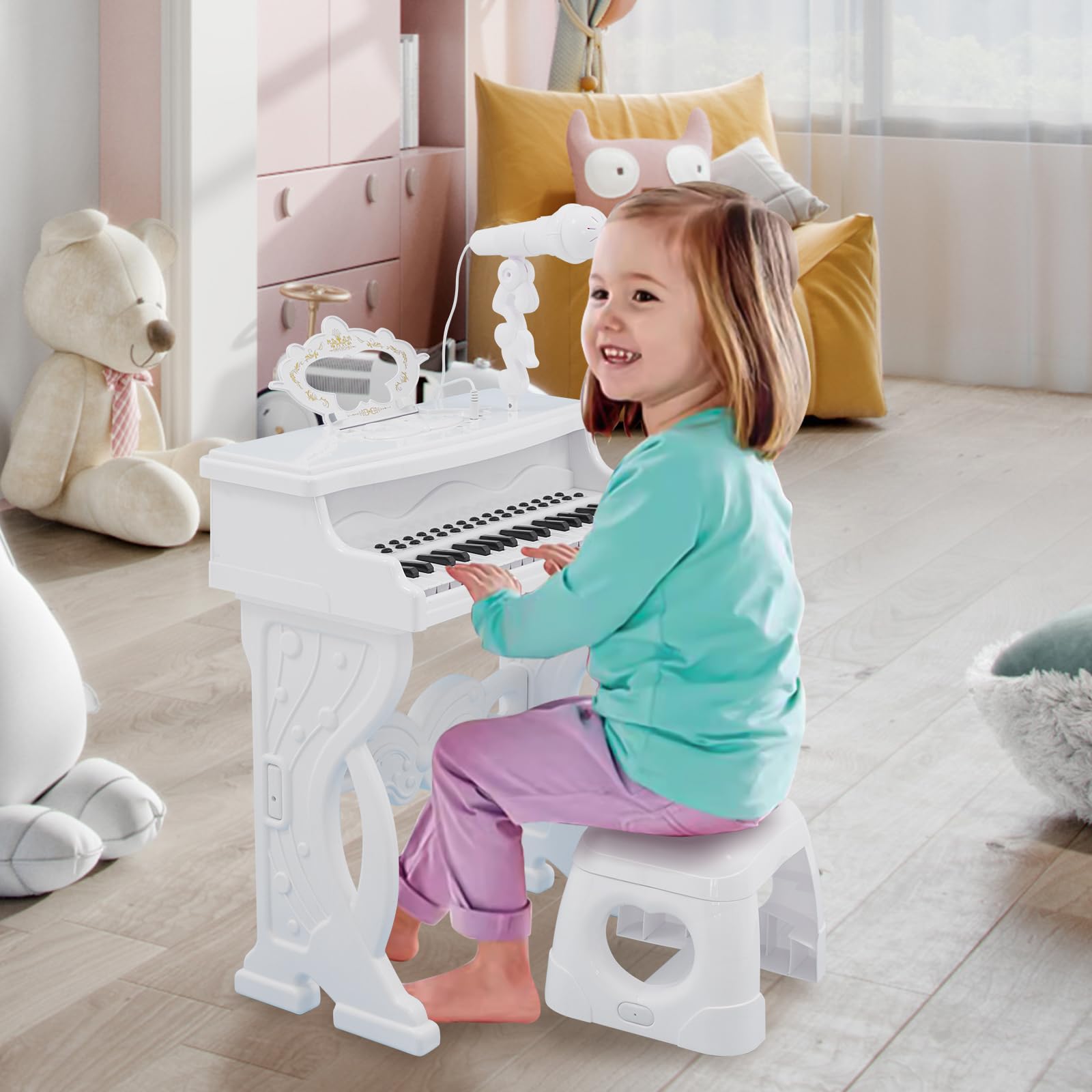 Clavier de Piano pour Enfants, 37 Touches avec Microphone Rotatif à 360 °, Jouets Éducatifs Multifonctions Électroniques Portable
