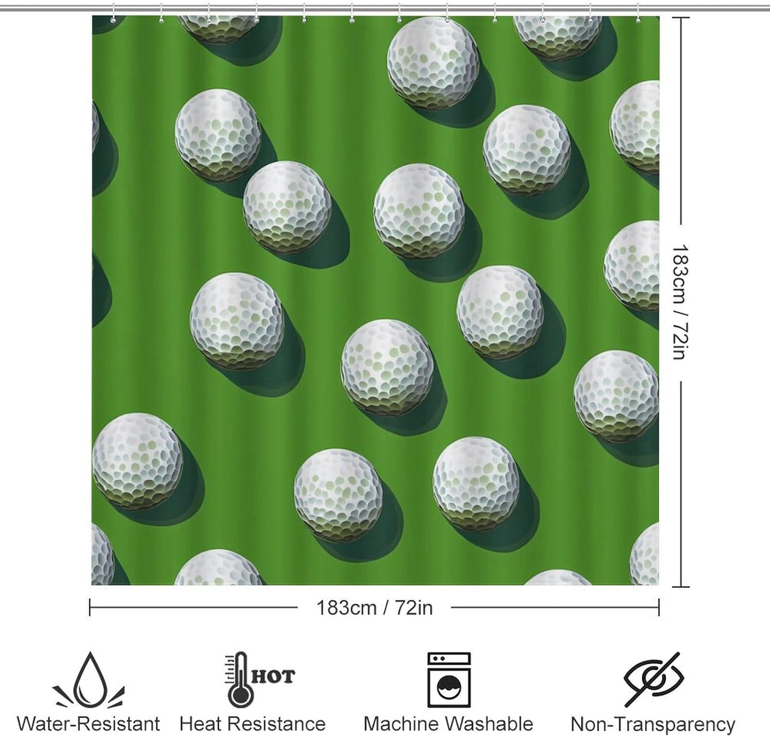 Golf Game Bathroom Sets with Shower Curtain and Rugs 4 Piece with U-Shaped Floor Mat Toilet Lid Cover