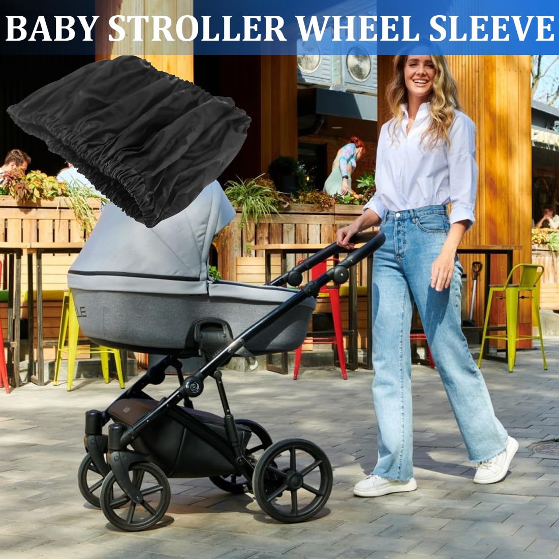Copriruota per Passeggino, 1 set da 4 pezzi Passeggino in Tessuto Oxford Coprigambe Antipolvere Copriruota, Accessori per Passeggino, per Vari modelli di passeggini, Nero