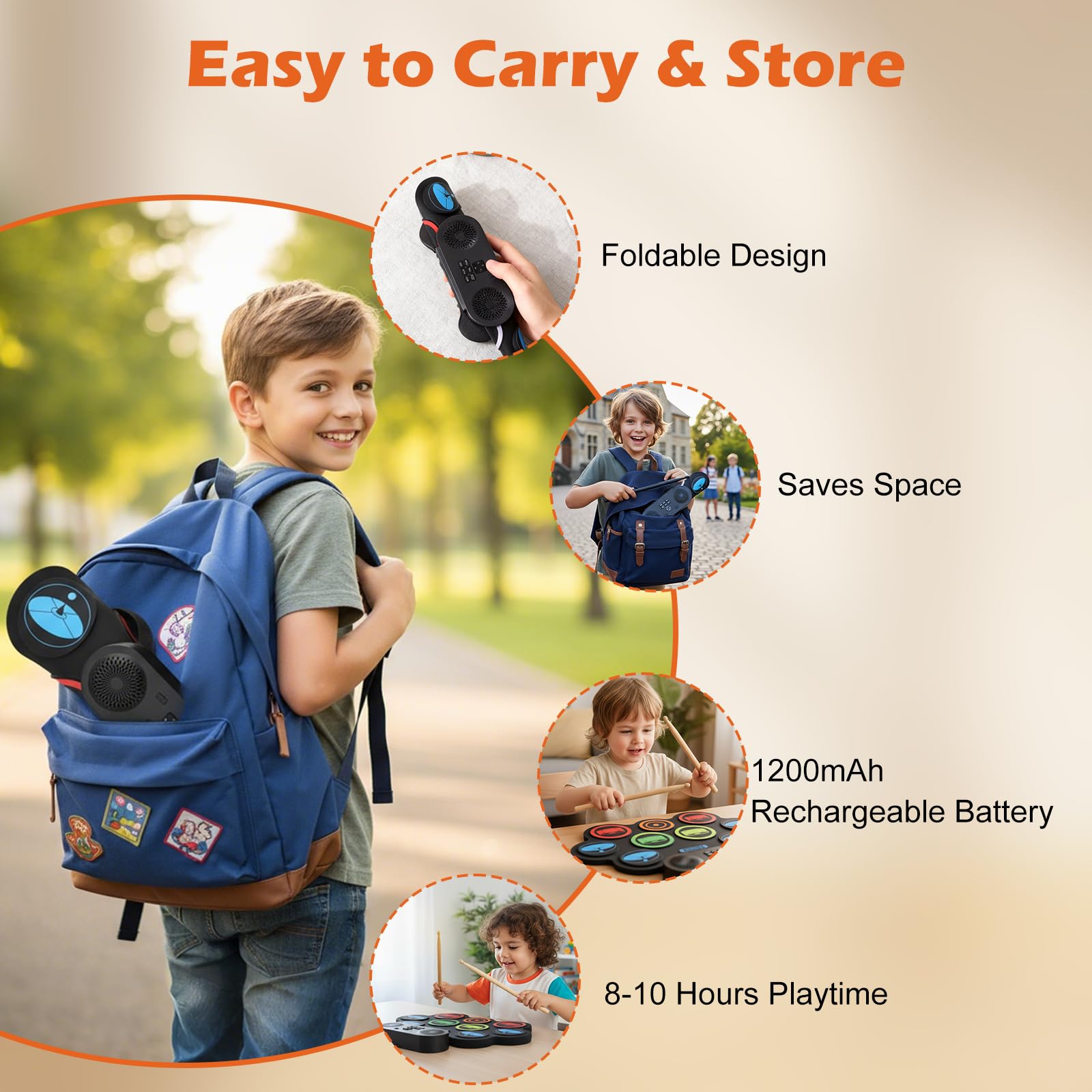 Kinder Schlagzeug Elektronisch mit 9 Pads,2 Stereolautsprecher,E-drum Set pocket drum，Elektronisches Schlagzeug E Drums mit 2 Fußpedalen & USB Wiederaufladbar für Kinder und Anfänger