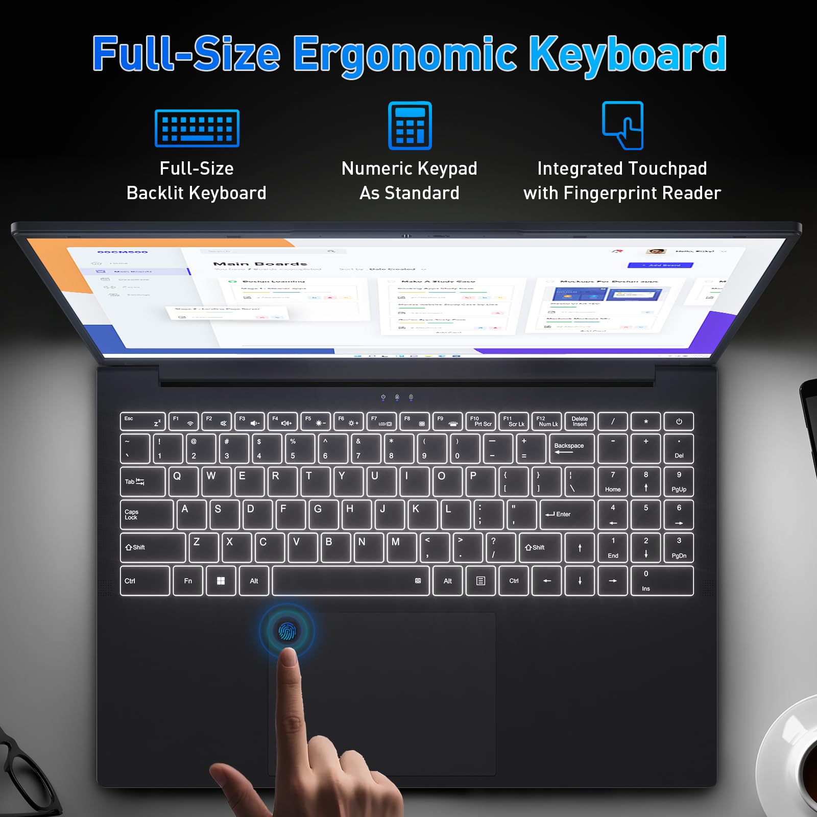 16 Inch Laptop 16GB RAM 1TB NVMe SSD Quad-Core Processor Up to 3.7GHz 1200P IPS Display USB-C Full Function Fingerprint Login Backlit Keyboard WiFi 6 Lightweight Black Laptop — view 6