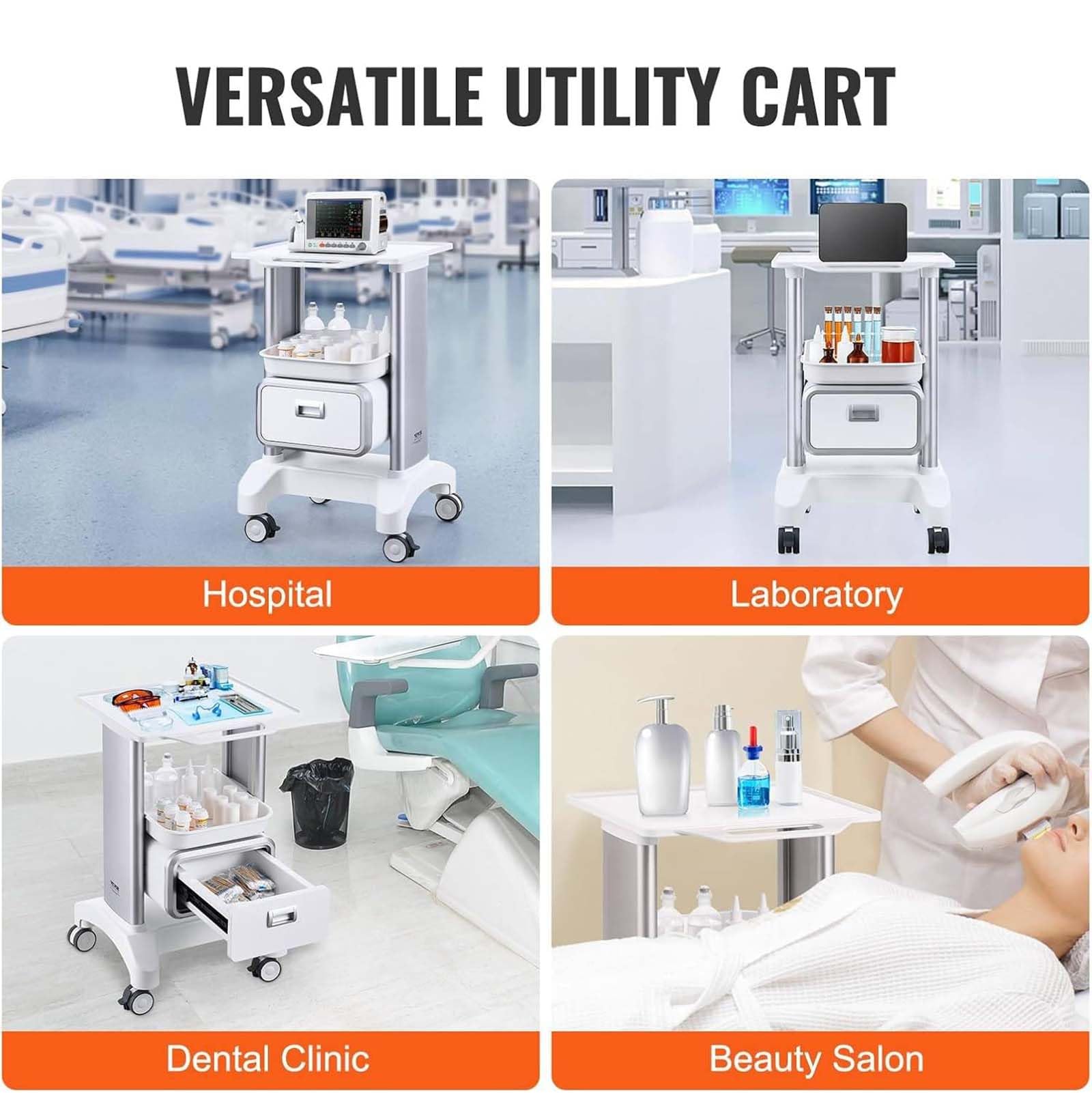 Carrello con ruote silenziose, in ABS, professionale, con cuscinetti antiscivolo, per ospedale, clinica, salone di bellezza, spa, ufficio e camera da letto
