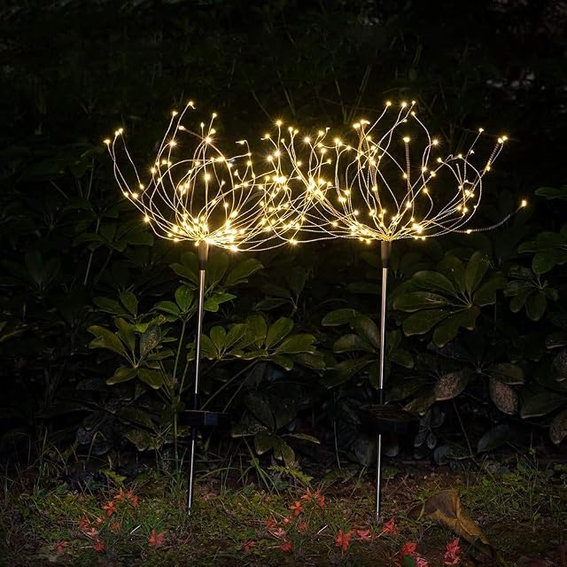 2 Pack Outdoor Solar Starburst Lights Garden Lights 120LED Solar Firework Lights 40Copper Wires String Landscape Light-DIY Flowers Fireworks Trees for Walkway Patio Lawn Backyard,Christmas Party Decor