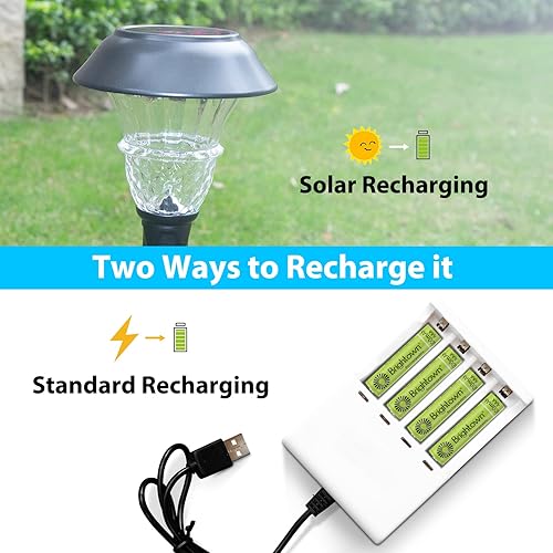 Miniatura 5 de Brightown Baterías AAA recargables, baterías solares triple A precargadas NiMH de 600 mAh para luces solares y dispositivos domésticos