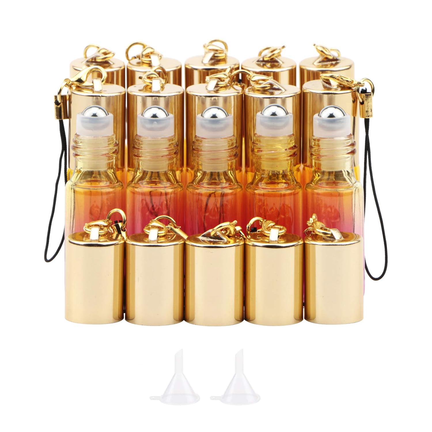 Kesell 5ml Glass Roller Bottles with Stainless Steel Balls, 15-Pack | Refillable Roll-on Vials, with 2 Funnels, for Essential Oils, Perfume, Travel Size Container, Gradient Color