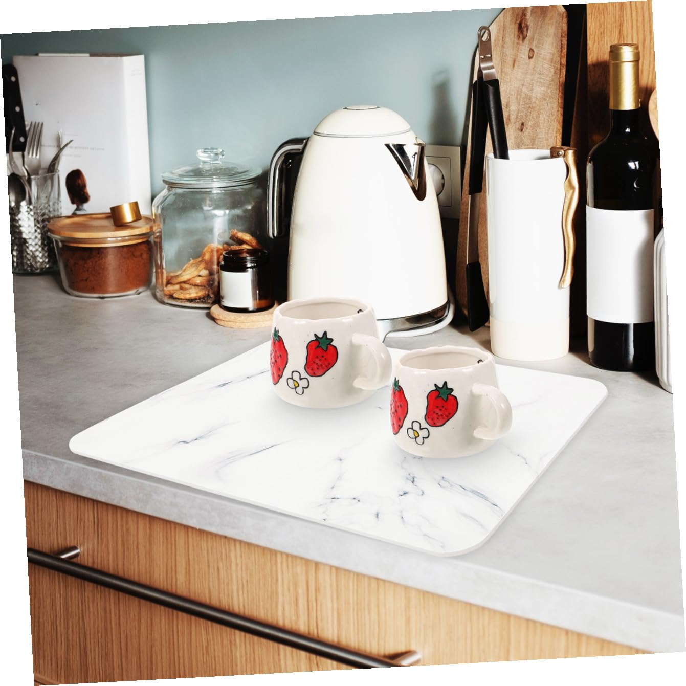 Garneck Tapis D'égouttage Antidérapant et Absorbant pour Vaisselle Blanc en Diatomite Protège la Table, Cuisine et Table à Dîner