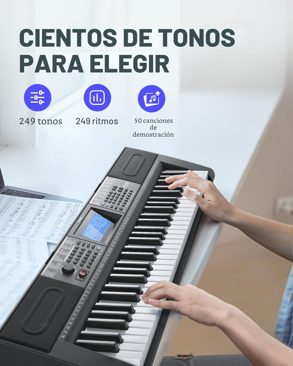 Donner Keyboard Piano 61 Key, Kit de teclado eléctrico con 249 voces, 249 ritmos - Incluye soporte de piano, taburete, micrófono, regalo para principiantes, negro (DEK-610S)