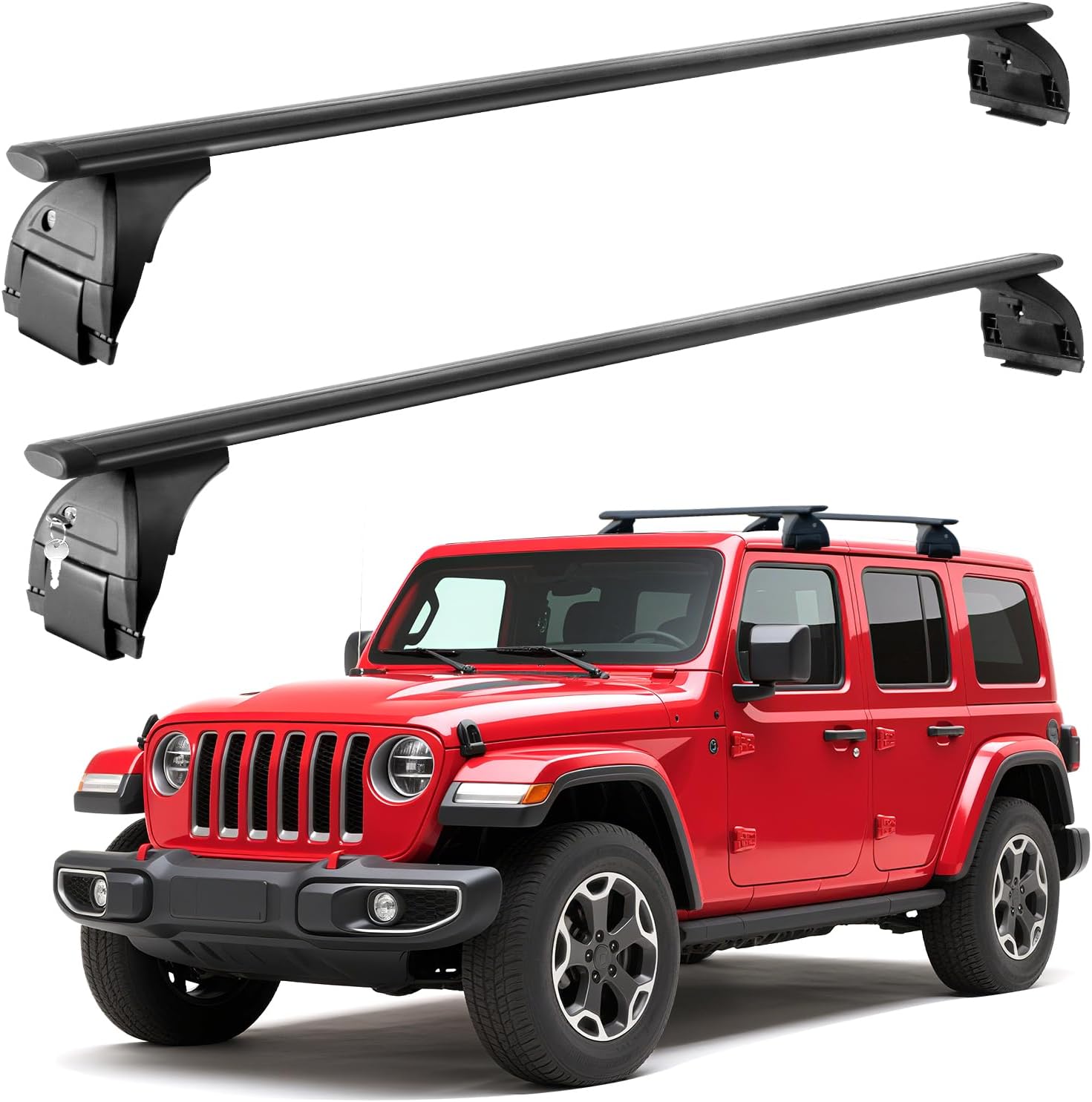 Lockable Roof Rack Cross Bars Compatible with Jeep Wrangler JK JL Gladiator JT 2007-2026 2&4 Door, 220 LBS Adjustable Heavy Duty Aluminum Crossbars Cargo Luggage