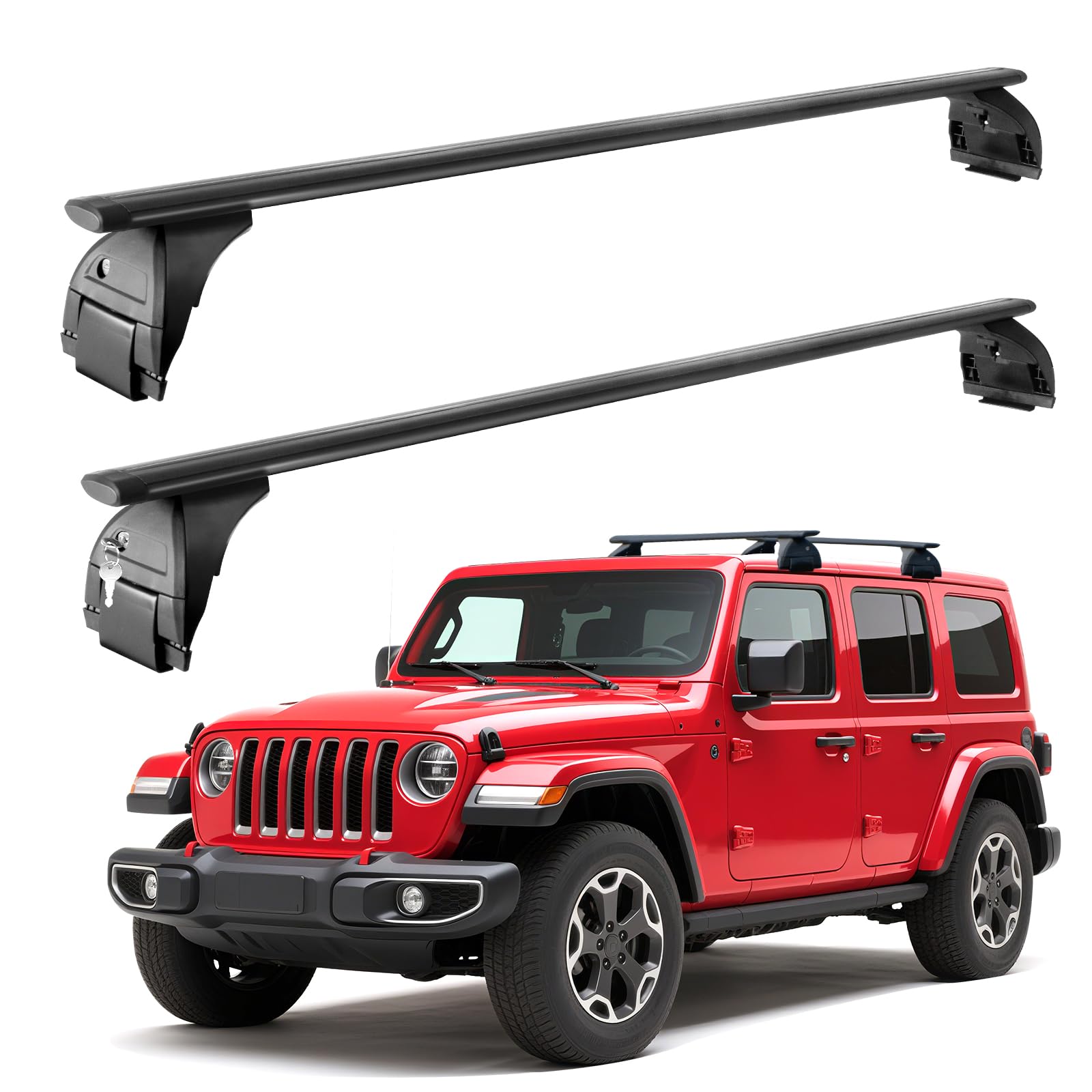 Lockable Roof Rack Cross Bars Compatible with Jeep Wrangler JK JL Gladiator JT 2007-2026 2&4 Door, 220LBS Adjustable Heavy Duty Aluminum Crossbars