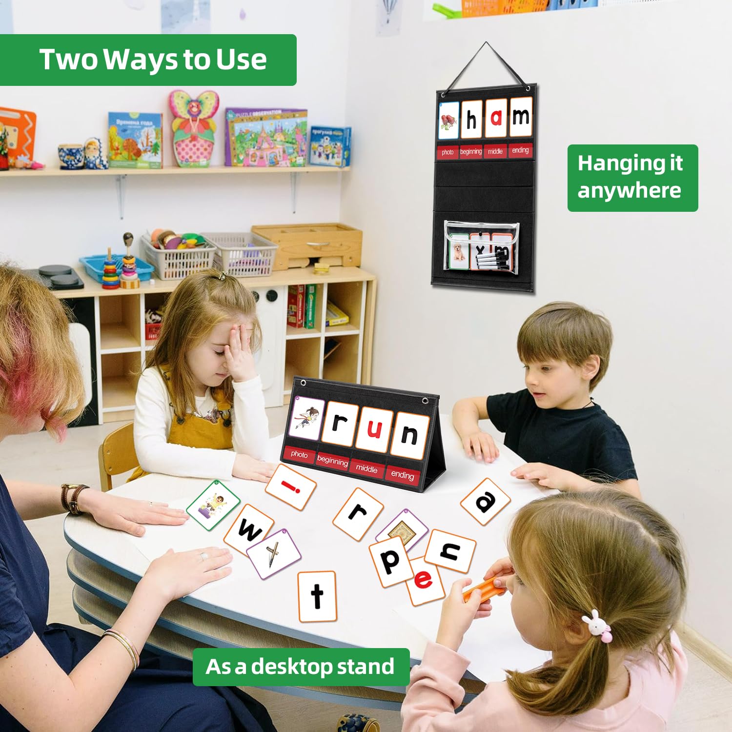 ANSTROUT CVC Word Builder Desktop Pocket Chart with 107 Cards, Kids Word Builder Games for CVC CVCC CCVC Learning Reading Spelling Early Education Tool for Preschool Kindergarten Classroom. - Image 6