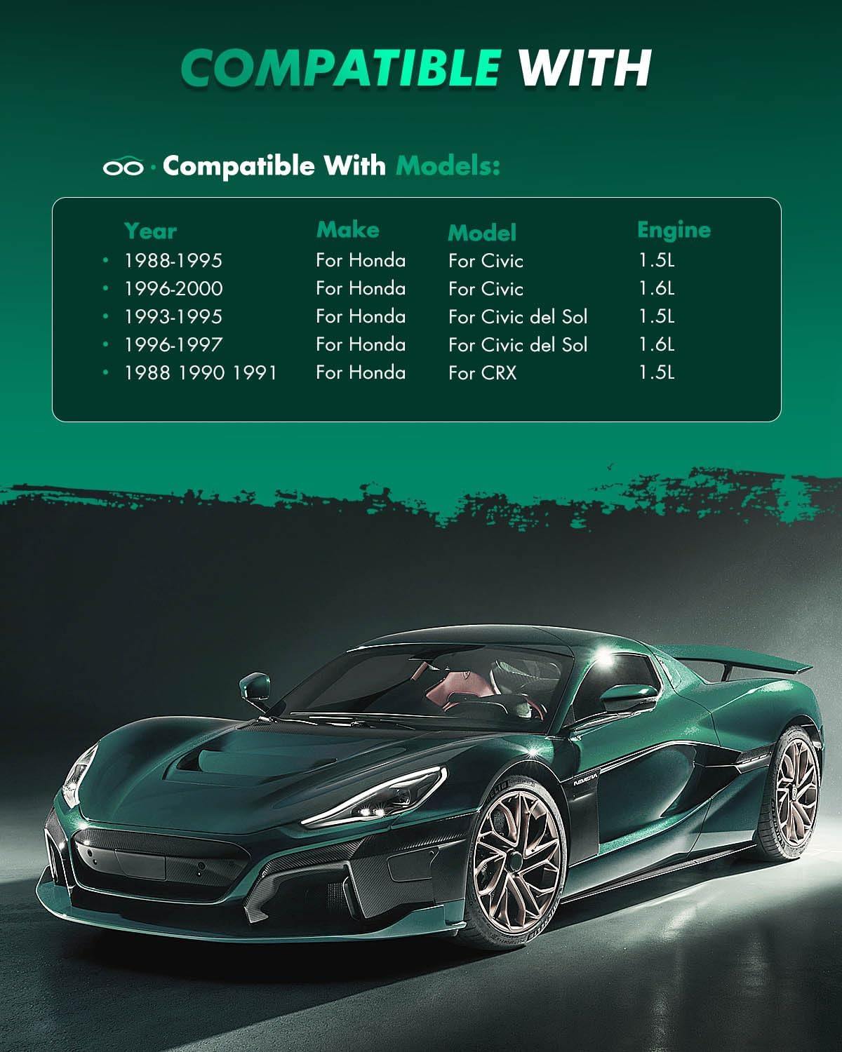 SCITOO Ceramic Brake Pads, 8pcs Front Rear Brake Pads Brakes Kits fit for 1992-1995 for Honda Civic,1993-1997 for Honda Civic del Sol,1990-1991 for Honda CRX