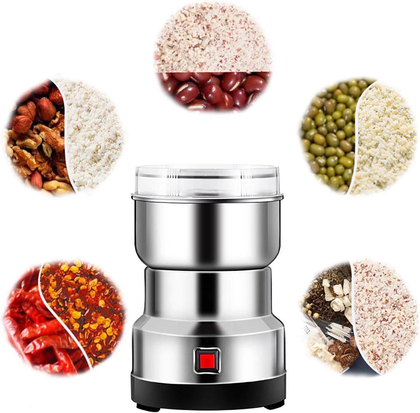 Multifunction Small Food Grinder, Mini Electric Grain Grinder, Capacity 50g~150g, Spice Grinder Coffee Bean Grinder with 4 Blades, for Grinding Sesame, Roots, Dry Materials, Seasoning, Herbs