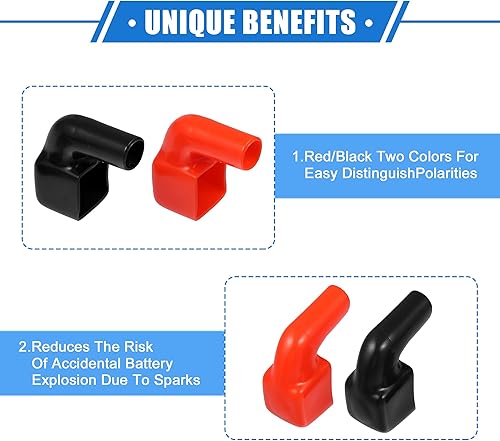 Miniatura 3 de 1 par de cubiertas de aislamiento para terminales de batería, 1.575 in de longitud, 0.394 in, 0.39 pulgadas, tapa universal para motocicleta,
