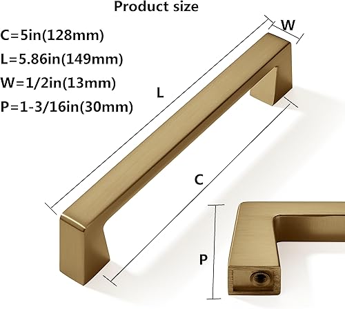 Miniatura 2 de Paquete de 10 manijas de gabinete de bronce champán sólido de 5 pulgadas, manijas de gabinete de cocina, cajones de baño, manijas de puerta de