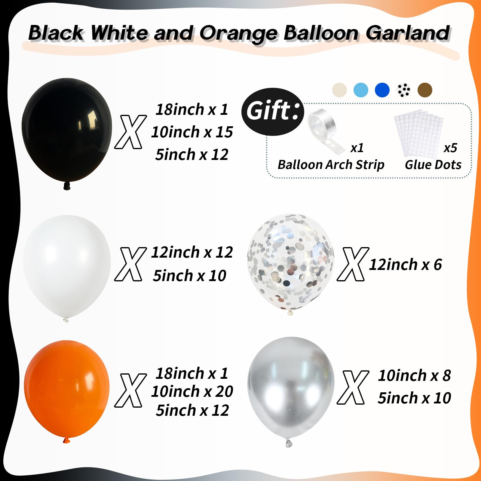 Zestaw girlandy z łukiem balonowym, pomarańczowe, czarno-białe, srebrne, konfetti, lateksowe balony dla dzieci, chłopców, baby shower, urodziny, ukończenie szkoły, Dzień Ojca, Halloween, dekoracja na