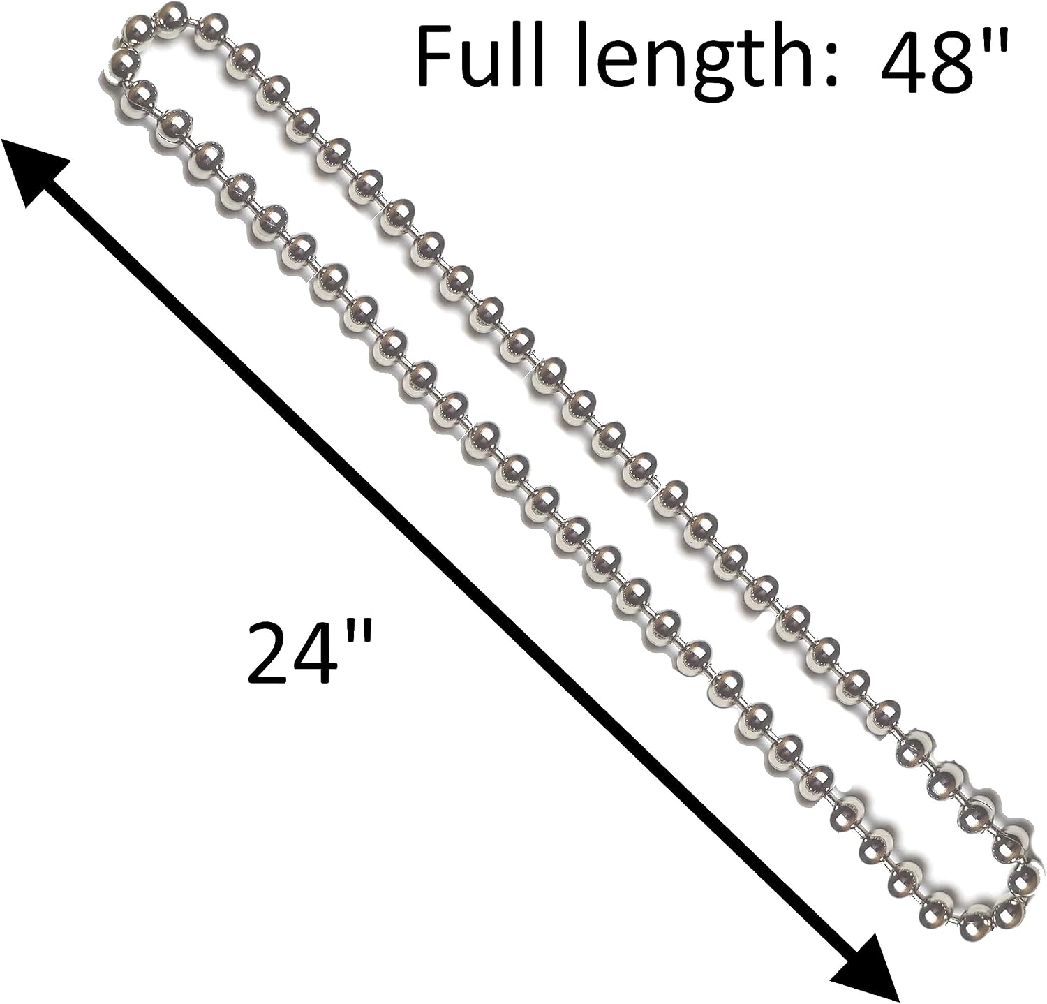 4.5mm Blind Metal Continuous Endless Beaded/Ball Chain Loop for Clutch Roller Shades (Drop Length:24" (Full Length: 48"))