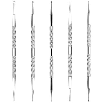 5-pcs Dual-Ended Pen Tool Double Head Nail Art Dotting Pen Stainless Steel Nail Painting Pen DIY Decoration Dotting Pen, Sliver