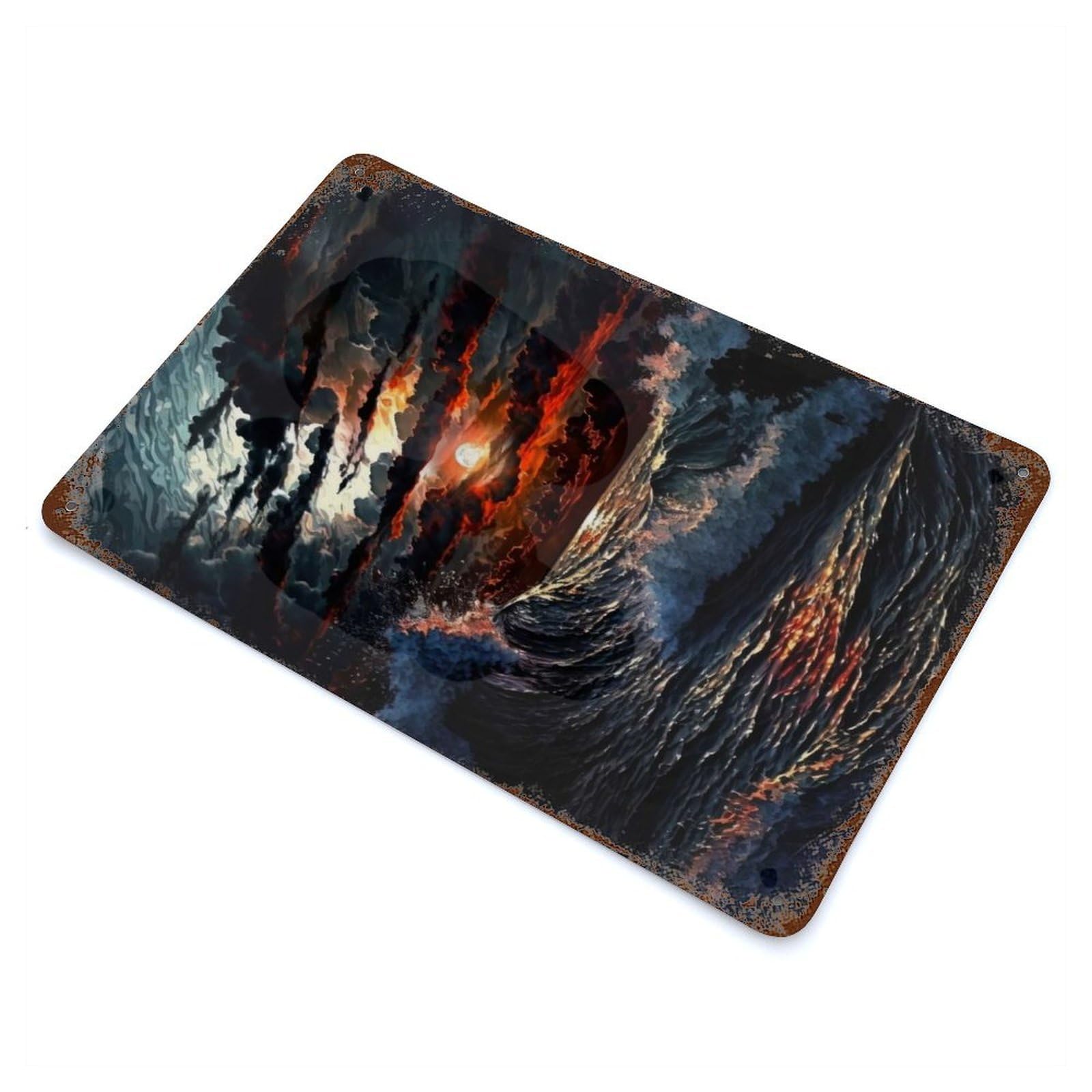 Rust Effect Tin Sign with Stormly Ocean V5 Design 11.8"x7.9", for Pub, Kitchen And Man Cave Decor, Industrial Home Decor