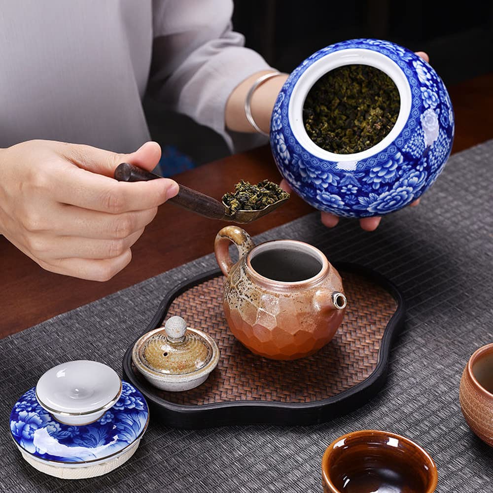 Kawy Ceramiczny słoik herbaty, zamknięty słoik do przechowywania słoik z fasolką kawy 13,8 cm niebieski biała porcelanowa herbata Caddy Słoik do przechowywania puszki kung fu herbata